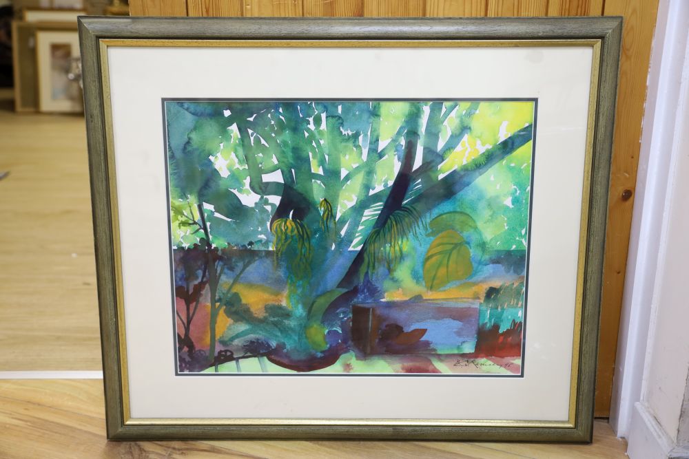 Jeremy Ramsay (b.1932), watercolour, View of garden wall 1995, signed and dated, 44 x 55cm